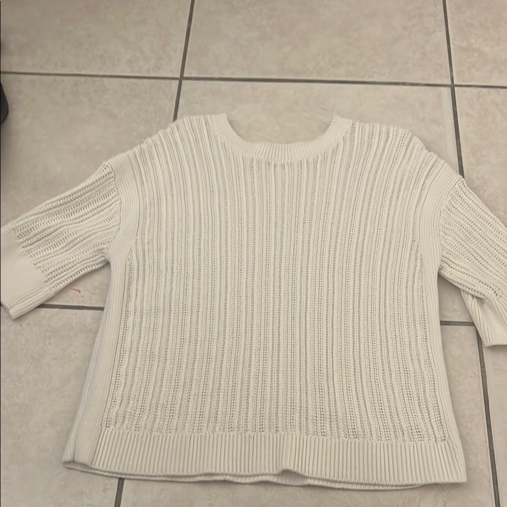 Banana Republic White Cable-Knit Crew Neck Sweater